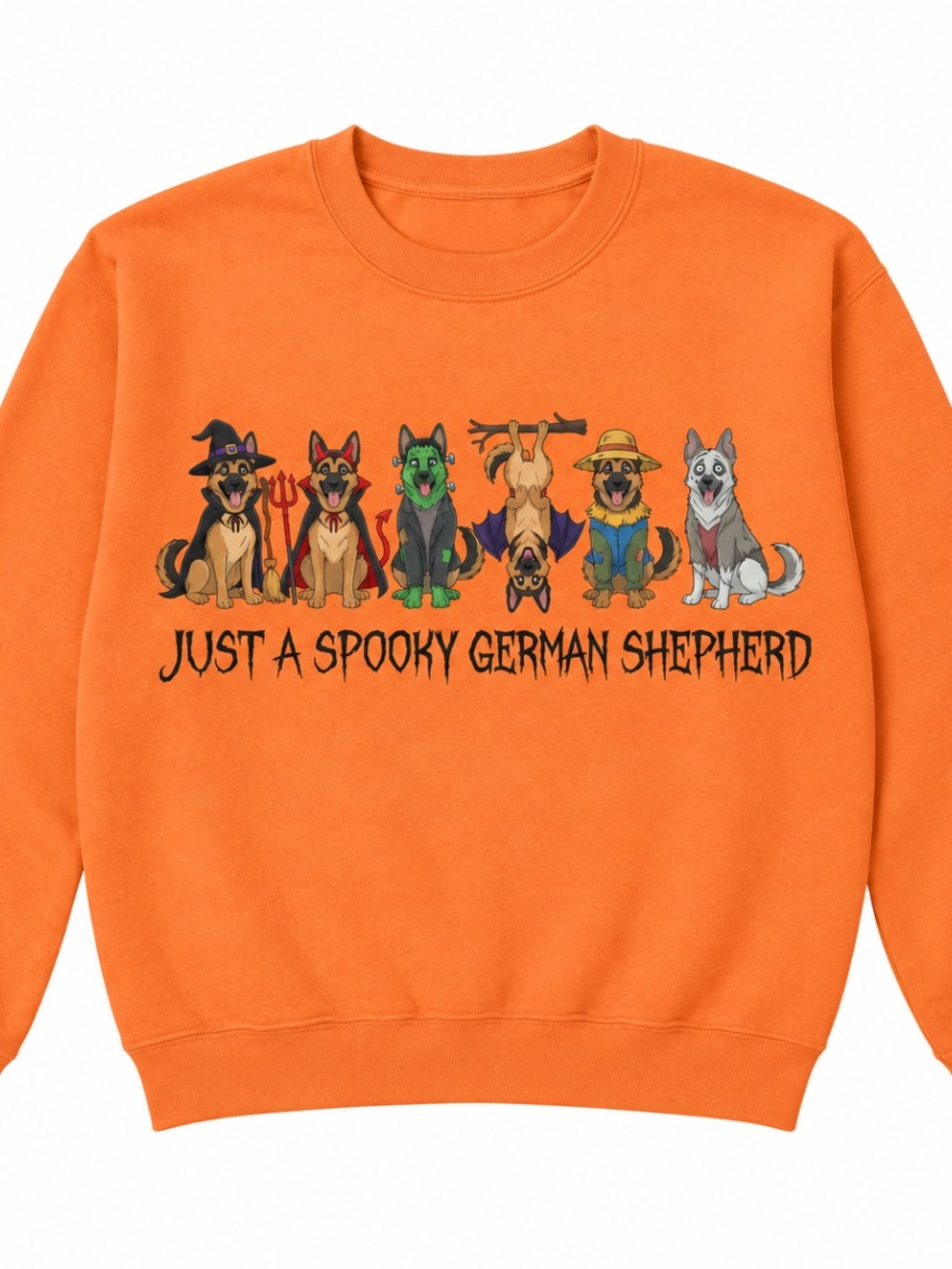 Spooky German Shepherd Orange Crewneck Sweatshirt For Unisex - Fun Colorful Dogs - Picture 2 of 3
